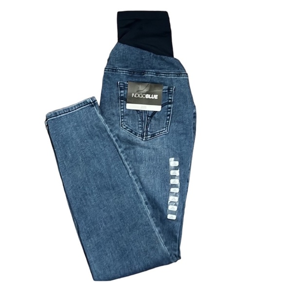 NWT Indigo Blue Denim Skinny Moulant Maternity Jeans Size 1X Plus - Picture 1 of 15